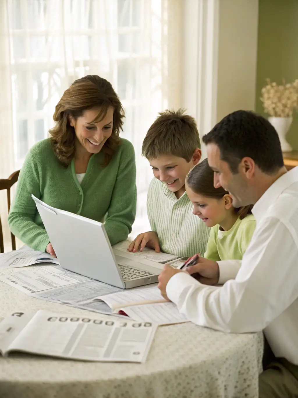 A family discussing financial matters at home, with a calendar showing a forbearance period marked, emphasizing temporary relief.